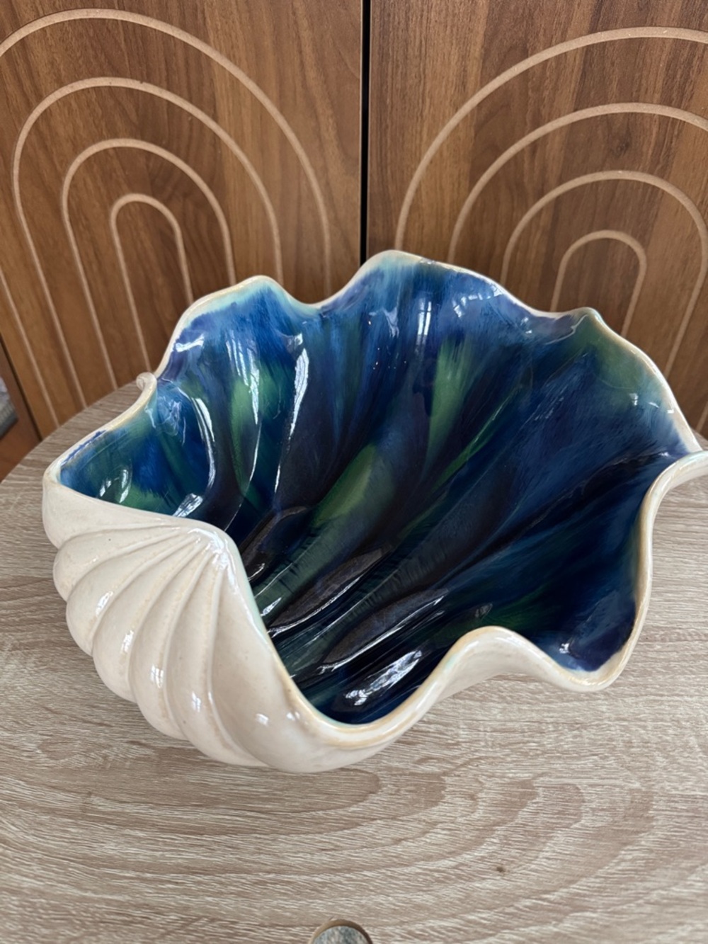 Ceramic Pier One Abstract Sea Shell Decorative Bowl Blue White